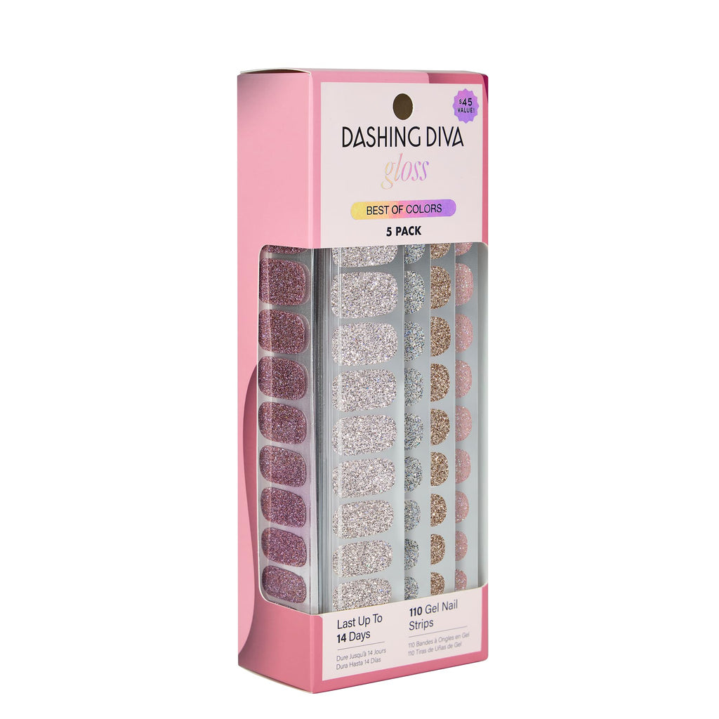 Dashing Diva Gloss Nail Strips 5-in-1 Kit – UV Free, Chip Resistant, 110 Wraps