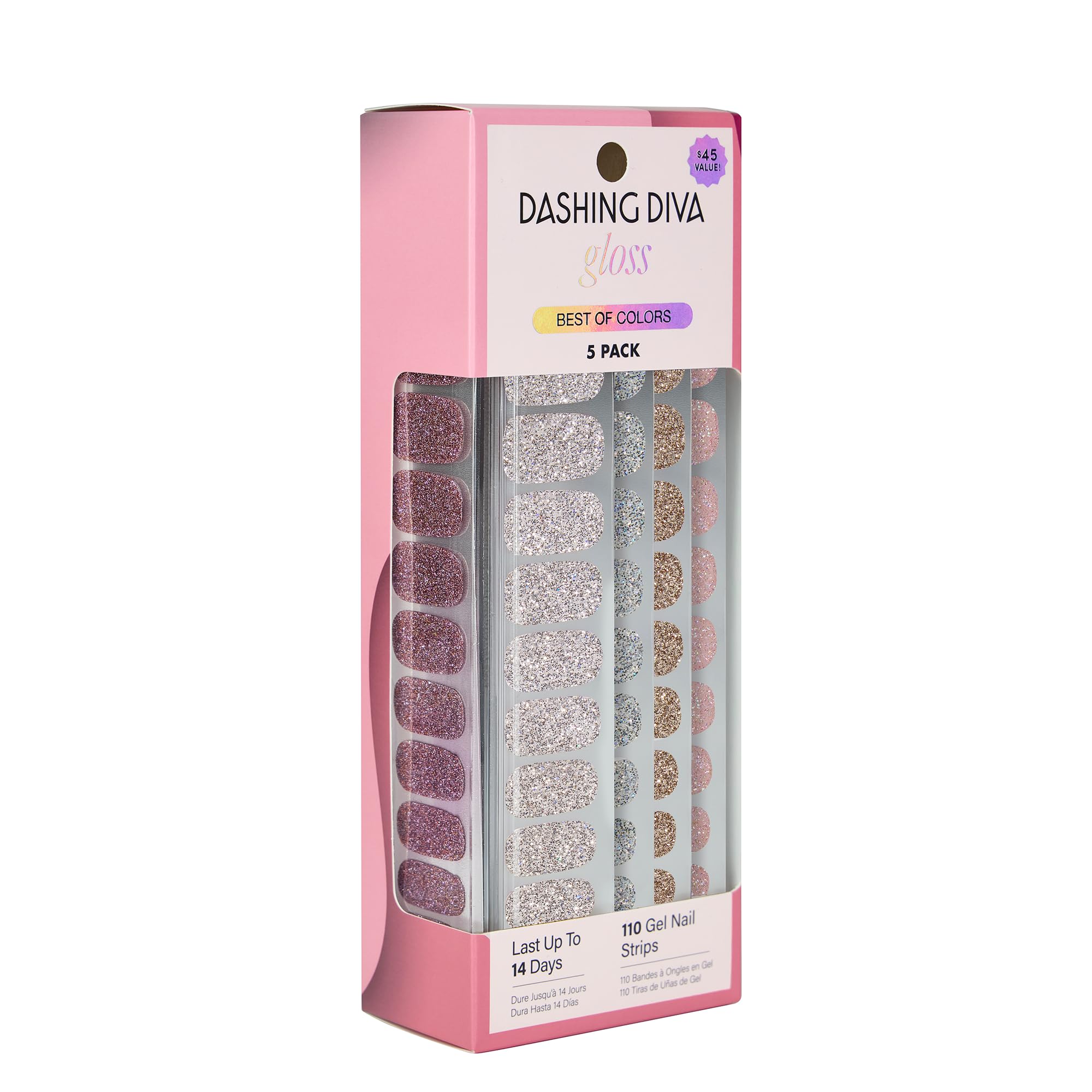 Dashing Diva Gloss Nail Strips 5-in-1 Kit – UV Free, Chip Resistant, 110 Wraps