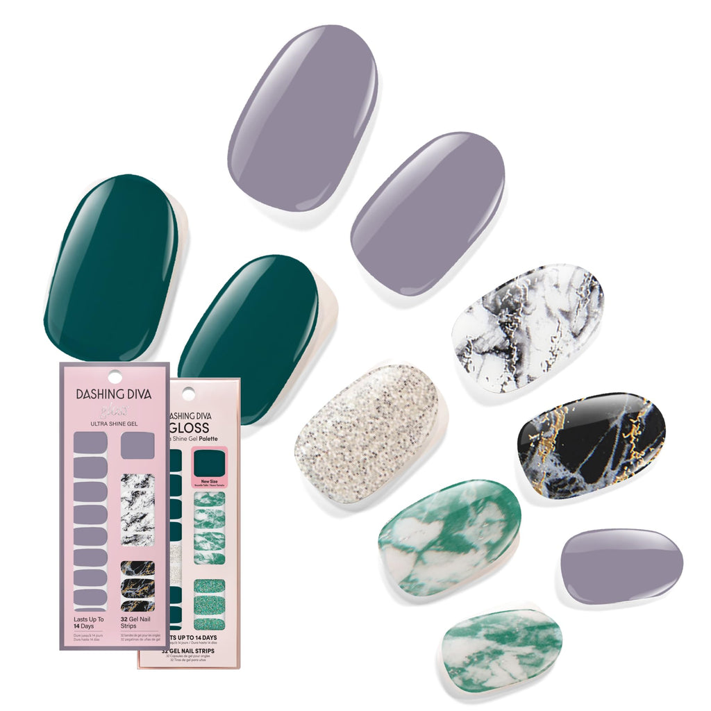 Dashing Diva Gloss Nail Strips Bundle – Light Marble Collection (Natural Wonder & Ivy Opal)