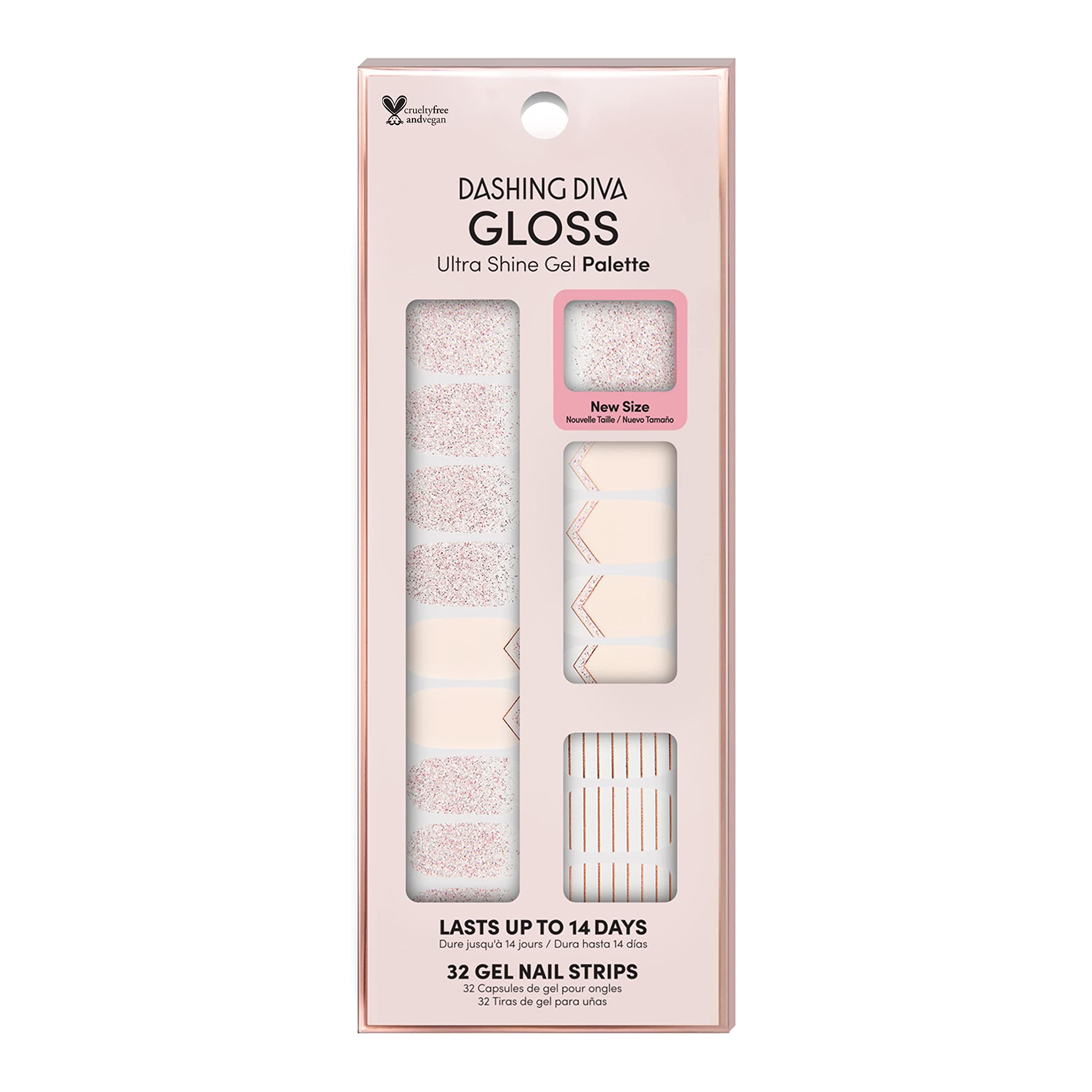 Dashing Diva Gloss Nail Strips The Blush – UV Free, Chip Resistant Gel Nail Stickers (32 Wraps + Prep Pad + File)