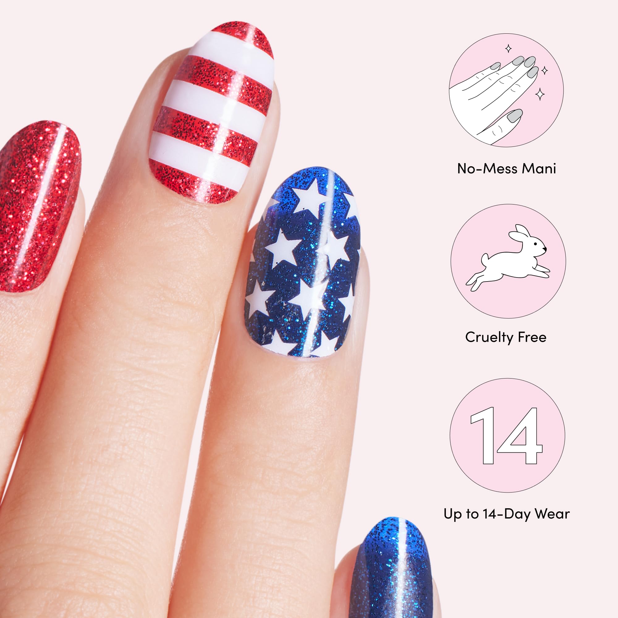 Dashing Diva Patriotic Gloss Nail Strips Bundle – Salute & Independence (UV Free, Chip Resistant Gel Nails)