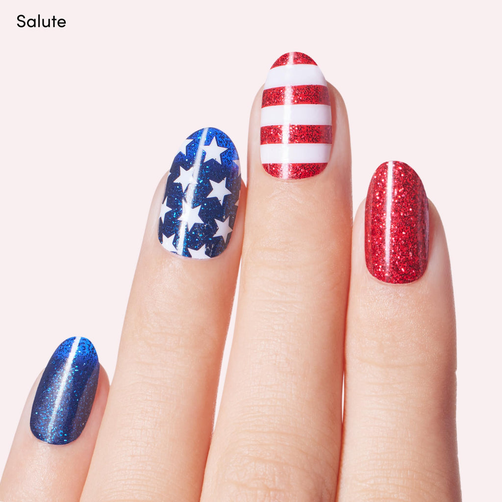 Dashing Diva Patriotic Gloss Nail Strips Bundle – Salute & Independence (UV Free, Chip Resistant Gel Nails)