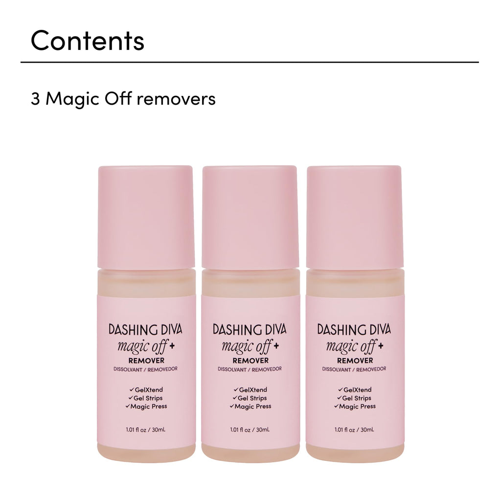 Dashing Diva Magic Off+ Remover 3 Pack – Press-On Nail Remover with Niacinamide & Castor Oil