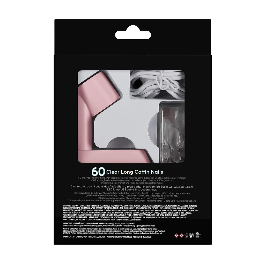 Dashing Diva GelXtend Starter Kit – Clear Long Coffin Nails with LED Lamp