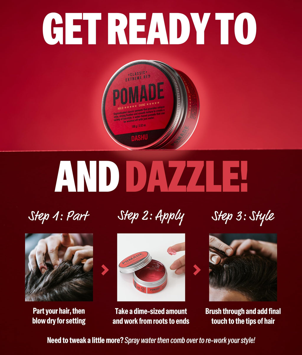 DASHU Classic Extreme Red Water-Based Pomade for Men — Strong Hold & High Shine