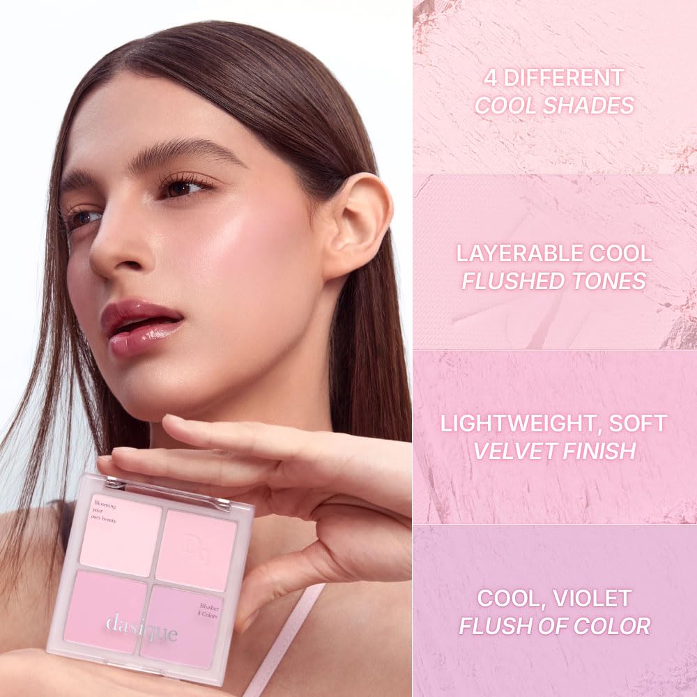 Dasique Blending Mood Cheek #02 Cool Blending — 4 Shade Powder Blush, Cruelty-Free, Long-Lasting