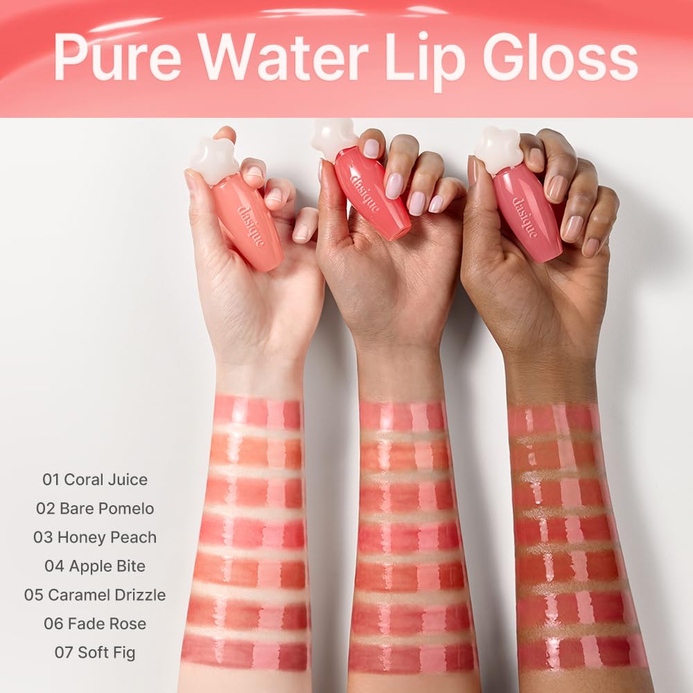 Dasique Pure Water Lip Gloss #03 Honey Peach — Dewy, Buildable, Non-Sticky | K-Beauty