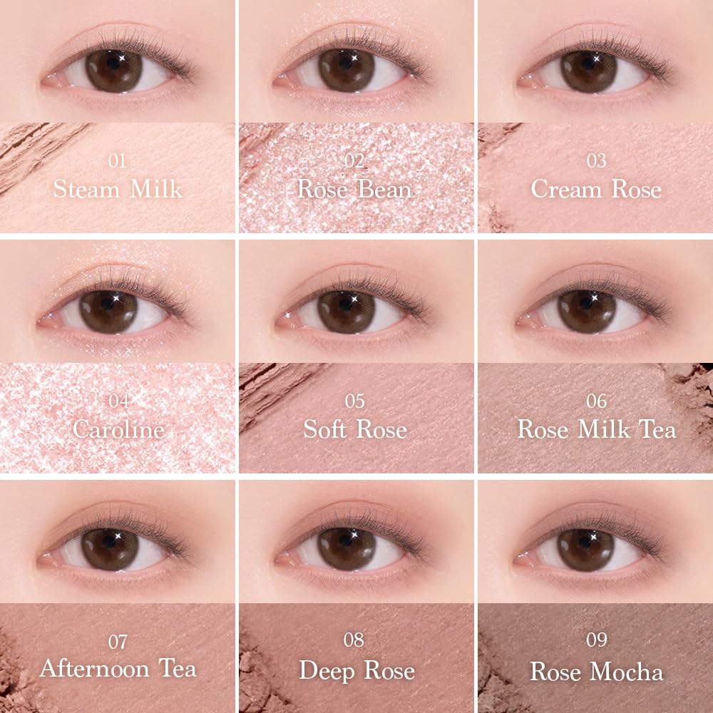 dasique Shadow Palette 27 Rose Milk Tea – 9 Pigmented, Blendable Eyeshadows for Natural Rose-Tinted Looks
