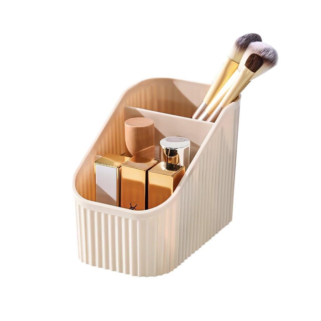 DASITON Large Capacity Makeup Brush Holder – 3 Slots, Vintage Cream Vanity Organizer