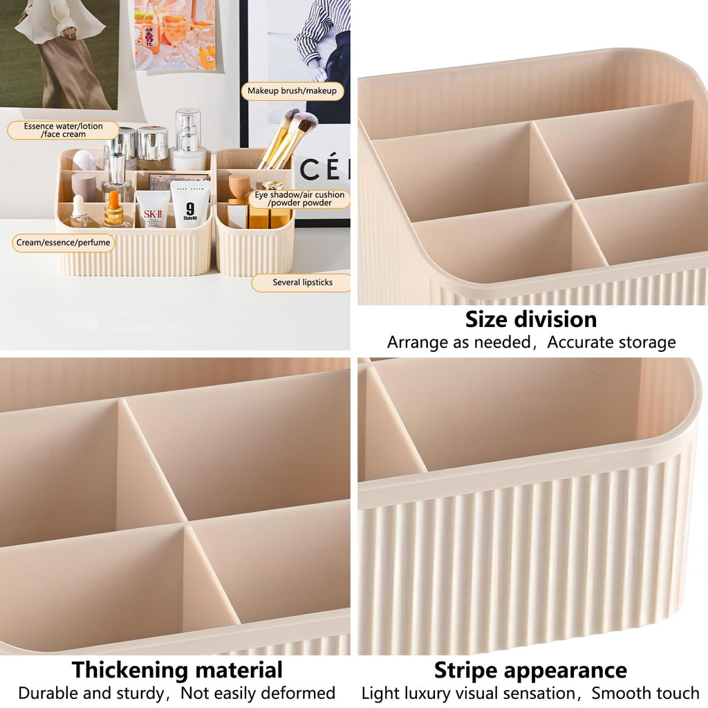 DASITON Large Capacity Makeup Brush Holder – 3 Slots, Vintage Cream Vanity Organizer