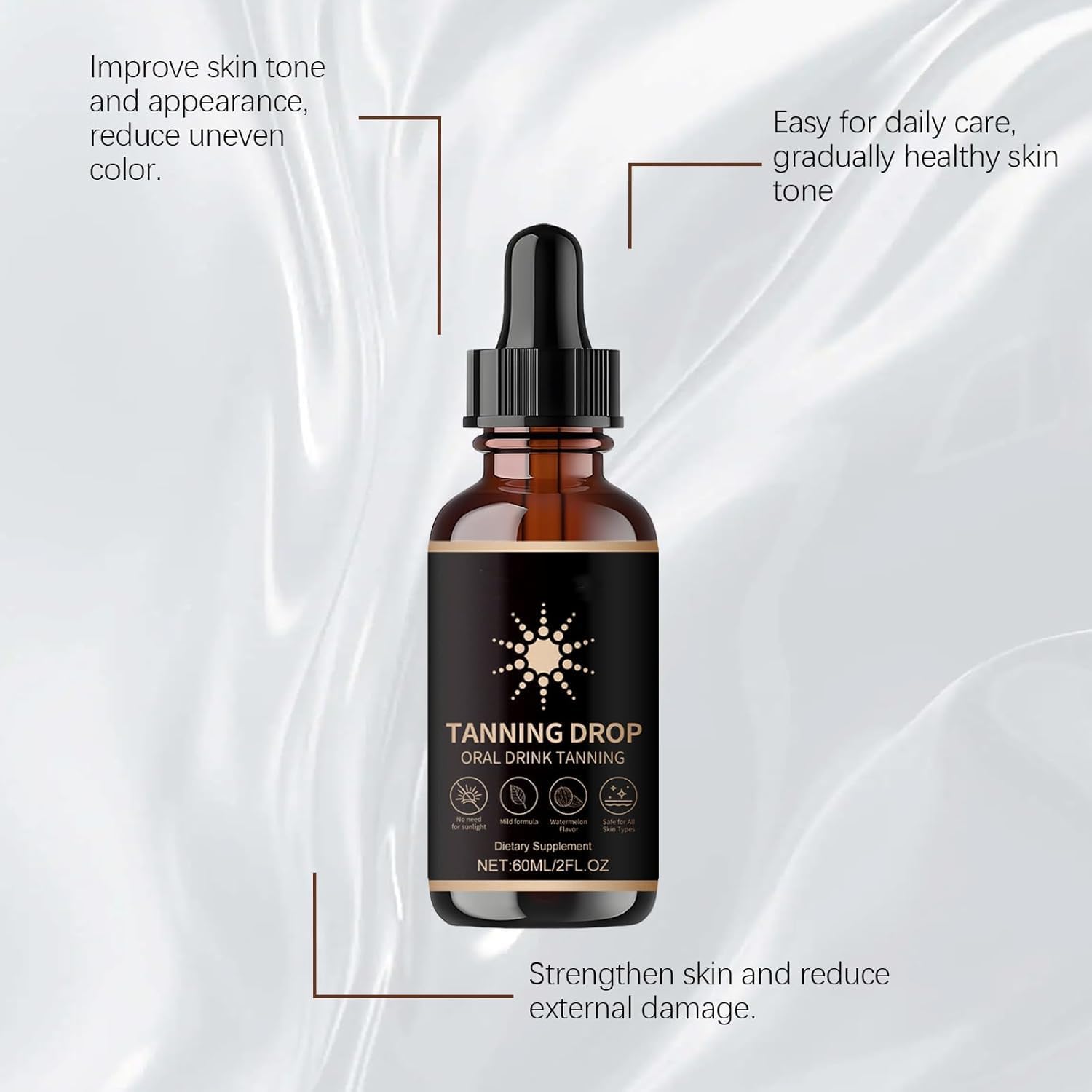DASIUIP Tanning Drops – Sunless Drinkable Bronzer for Face & Body (2 Fl Oz)