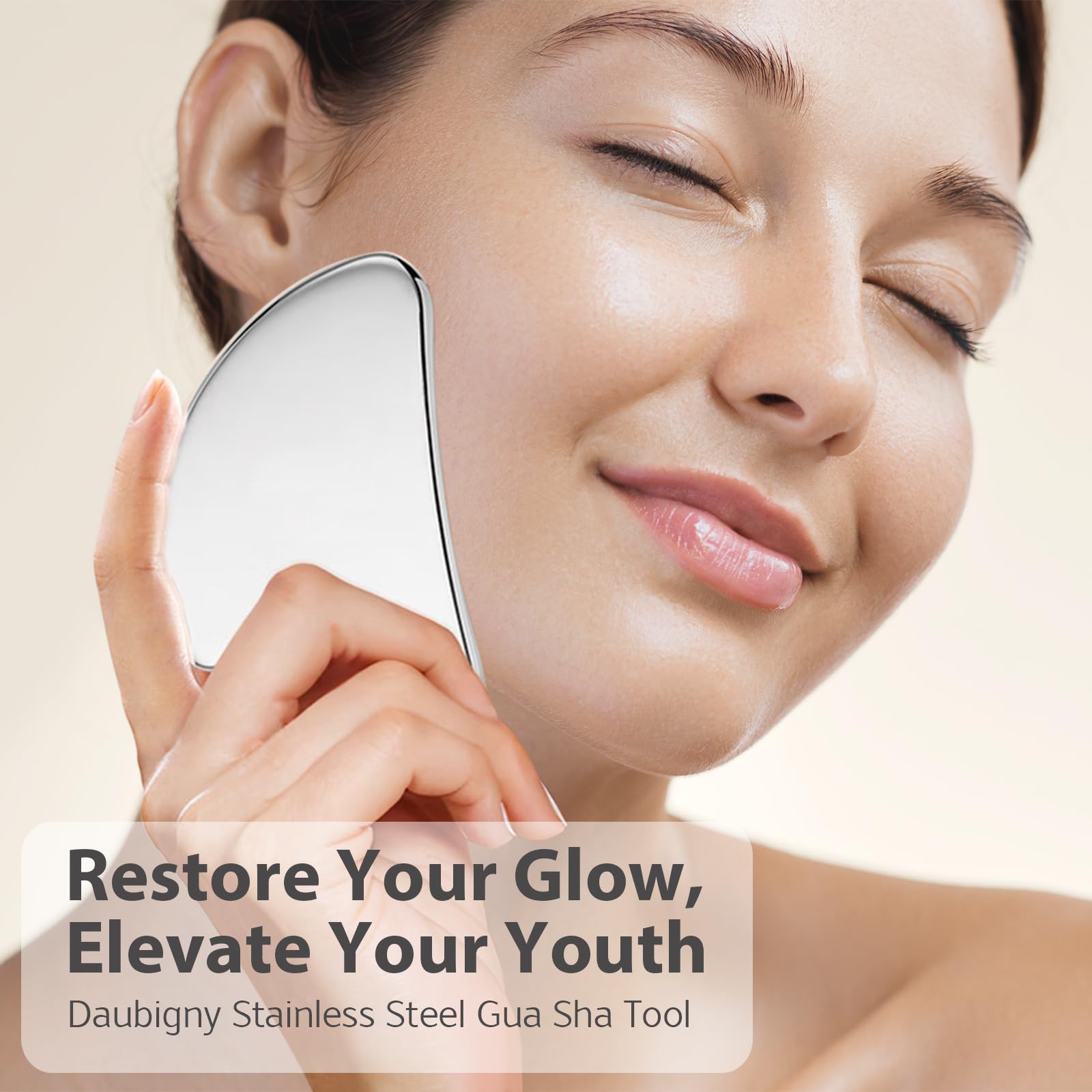 Daubigny Stainless Steel Gua Sha — Facial & Body Massage Tool with Travel Pouch