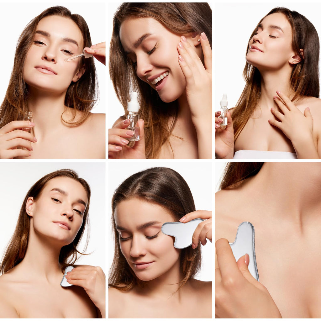 Daubigny Stainless Steel Gua Sha — Facial & Body Massage Tool with Travel Pouch