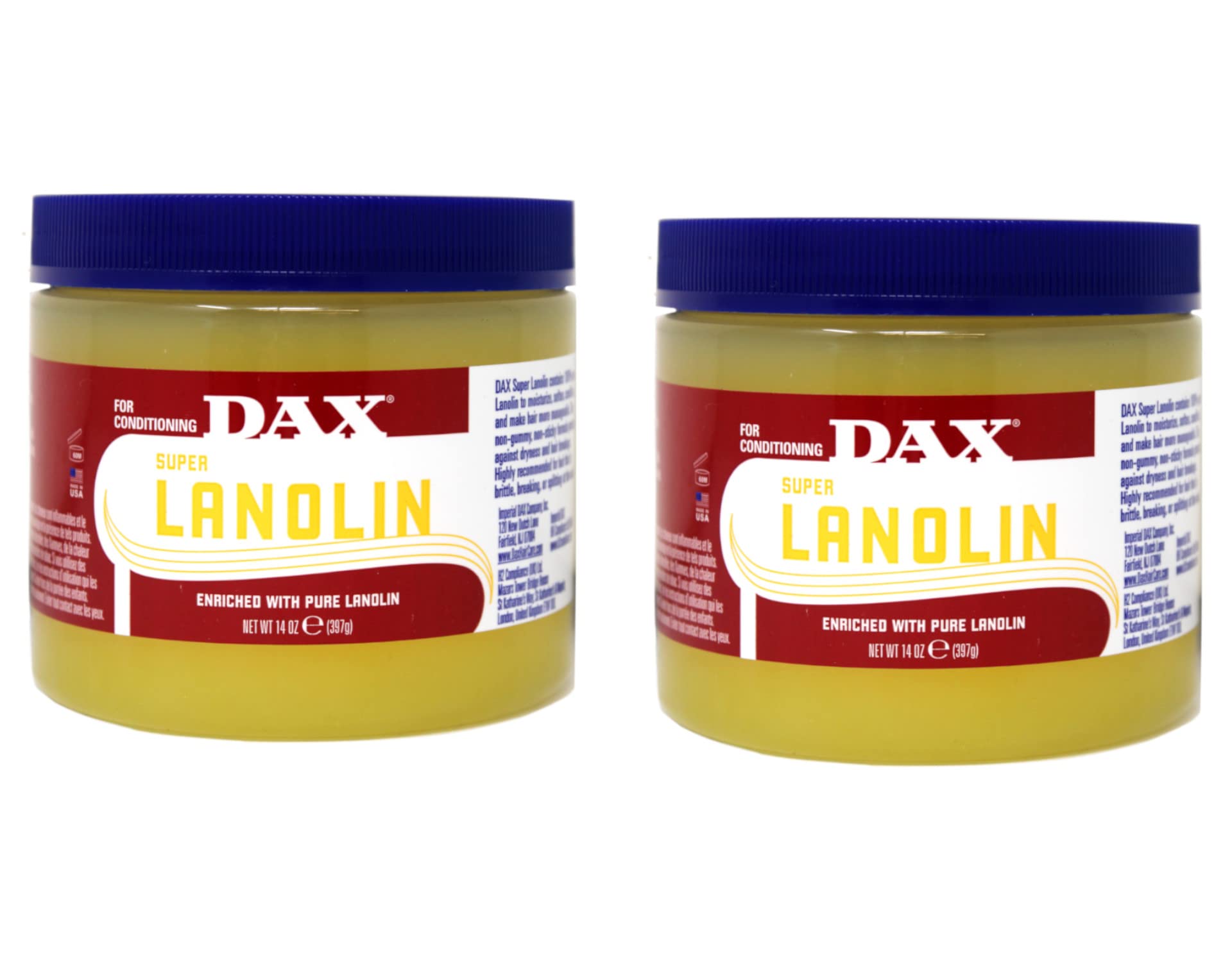 DAX 100% Pure Lanolin Conditioner — 14 oz Jar (2-Pack) | Unscented Gel-Based Moisturizing
