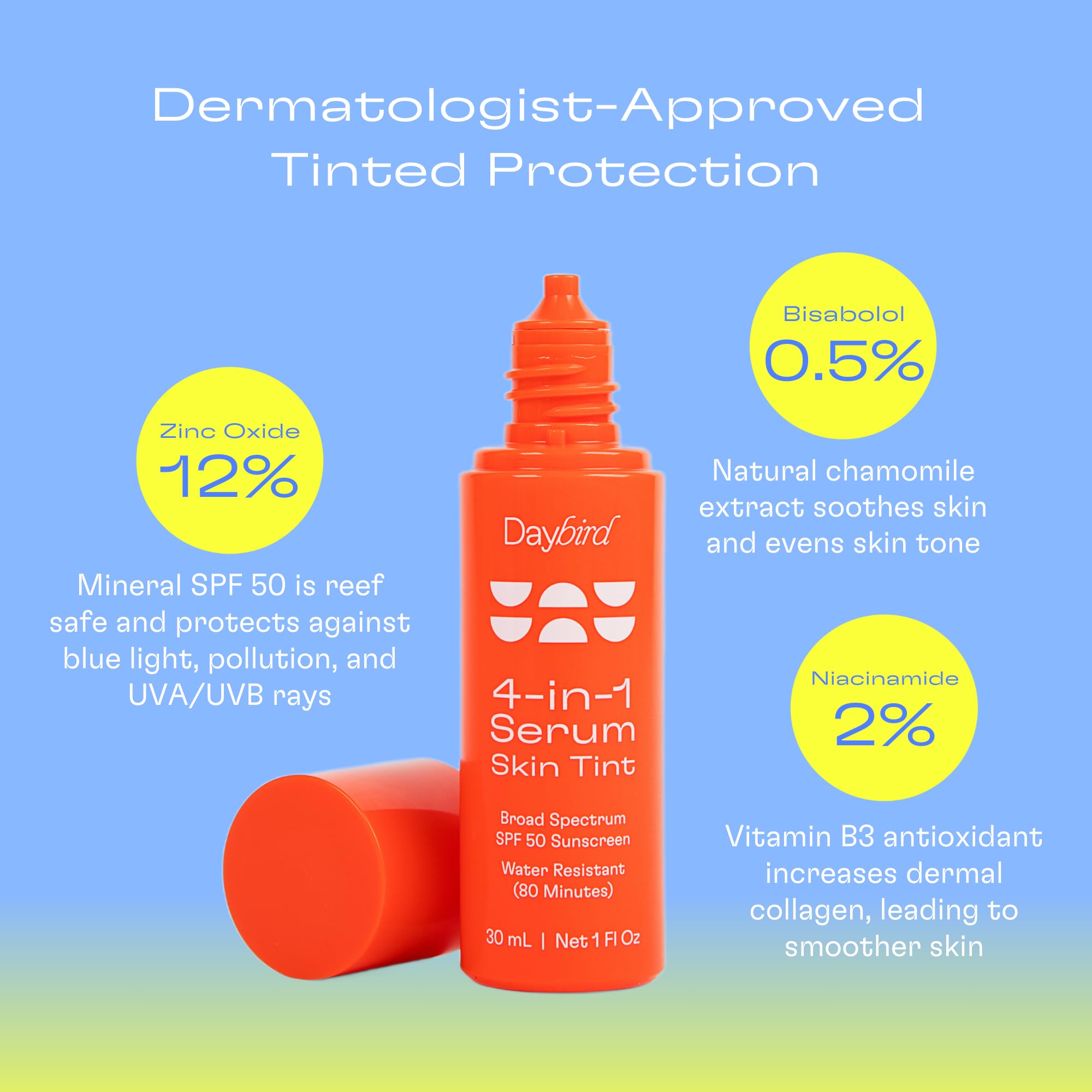 Daybird 4 in 1 Tinted Serum SPF 50+ Niacinamide – Medium-Deep, 1 Oz