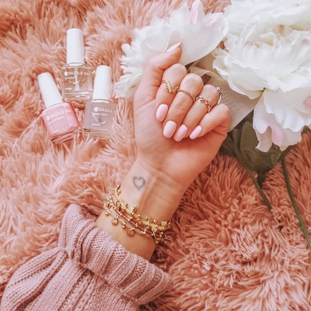 Dazzle Dry Nail Lacquer Step 3 – Livin' La Vida Yoga | Soft Pale Pink with Diamond Dust (0.5 oz)