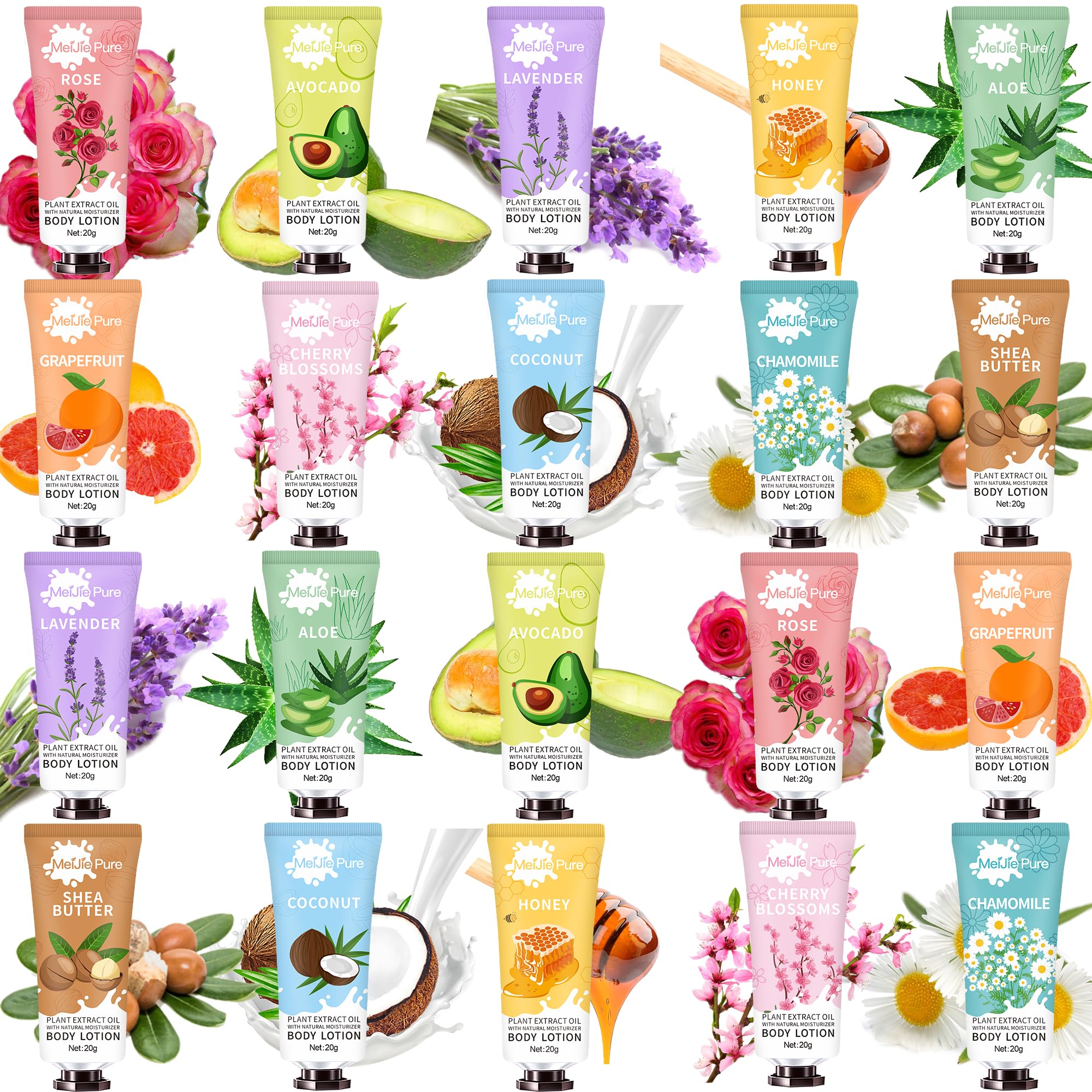 DBEAUTYM 20-Pack Lotion for Women | Natural Fragrance, Shea Butter & Travel Size Gift Set