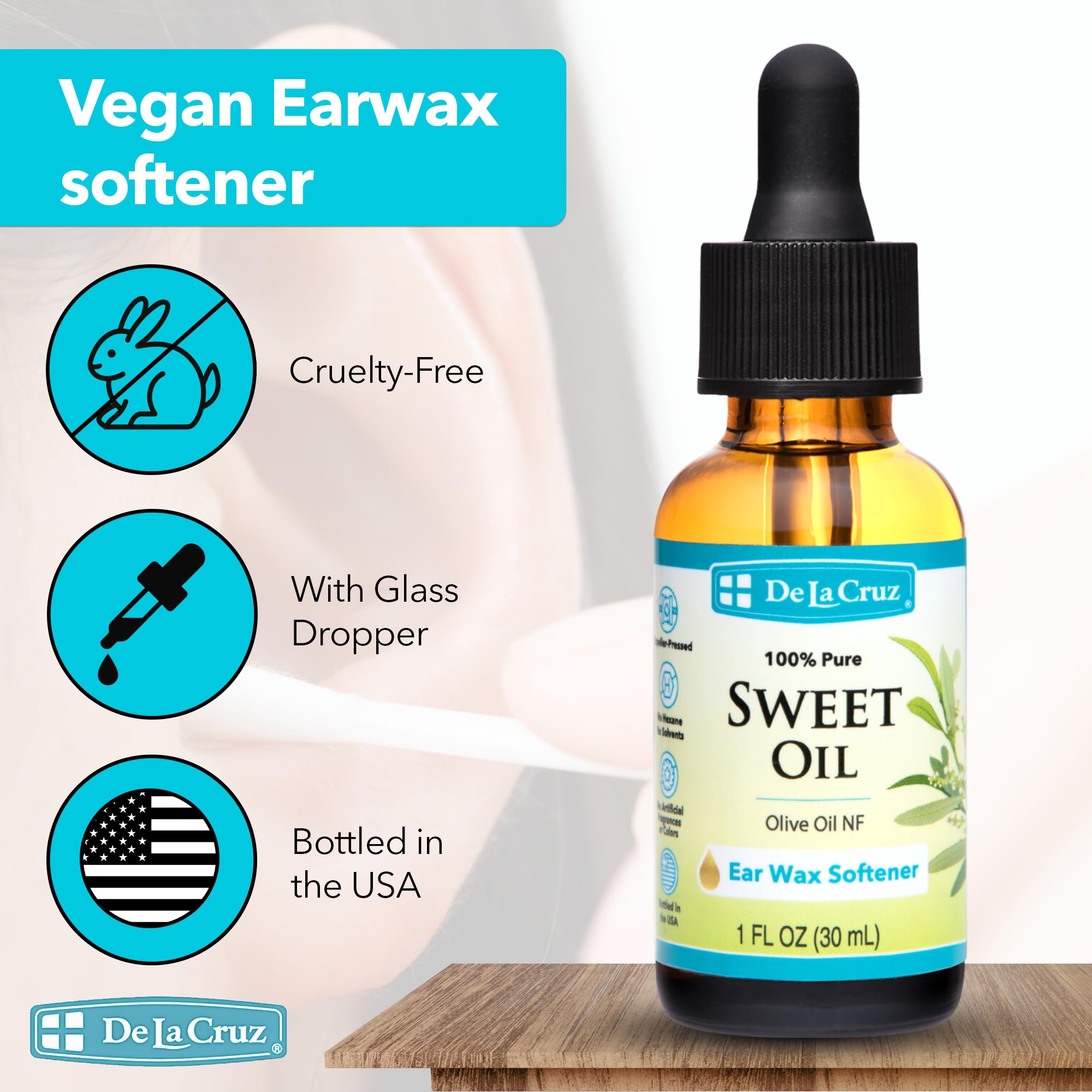 De La Cruz Ear Wax Remover & Softener – 2-Pack, 1 Fl oz Each