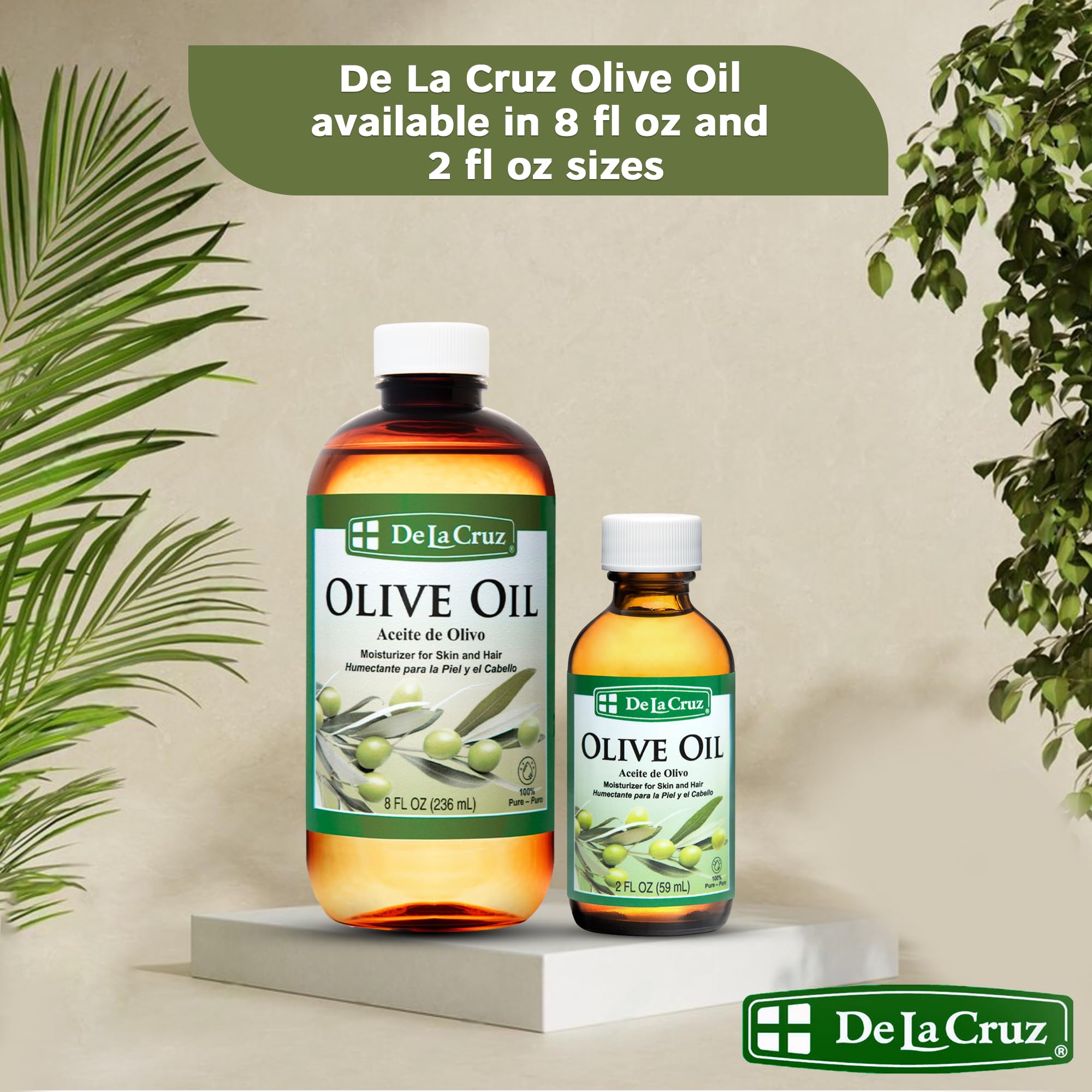 De La Cruz Pure Olive Oil - Expeller Pressed, 8 oz x 2, Hair & Skin Lightweight Oil