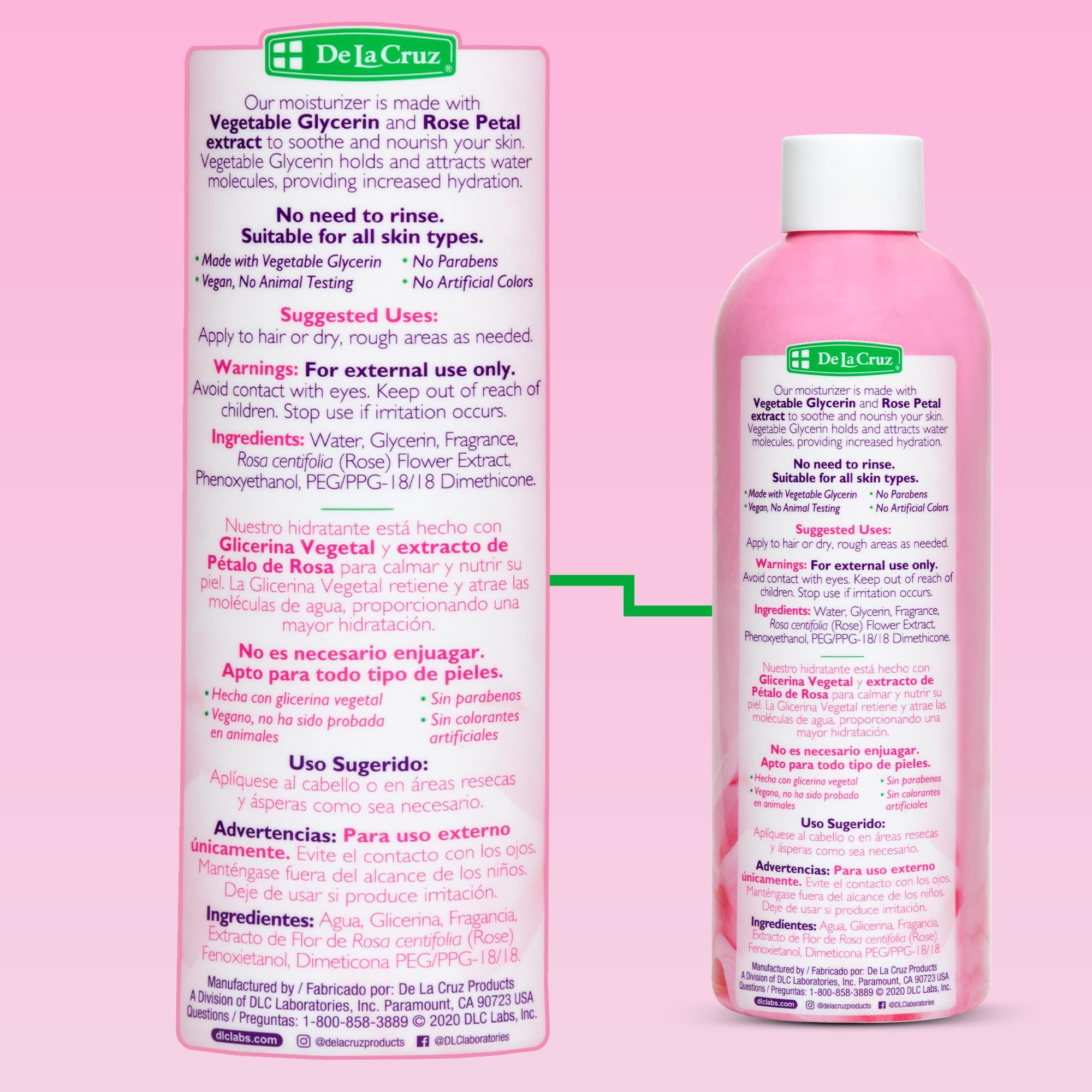 De La Cruz Rose Water with Glycerin – Rosewater Toner & Moisturizer for Face & Hair, 2 Bottles (8 oz each)