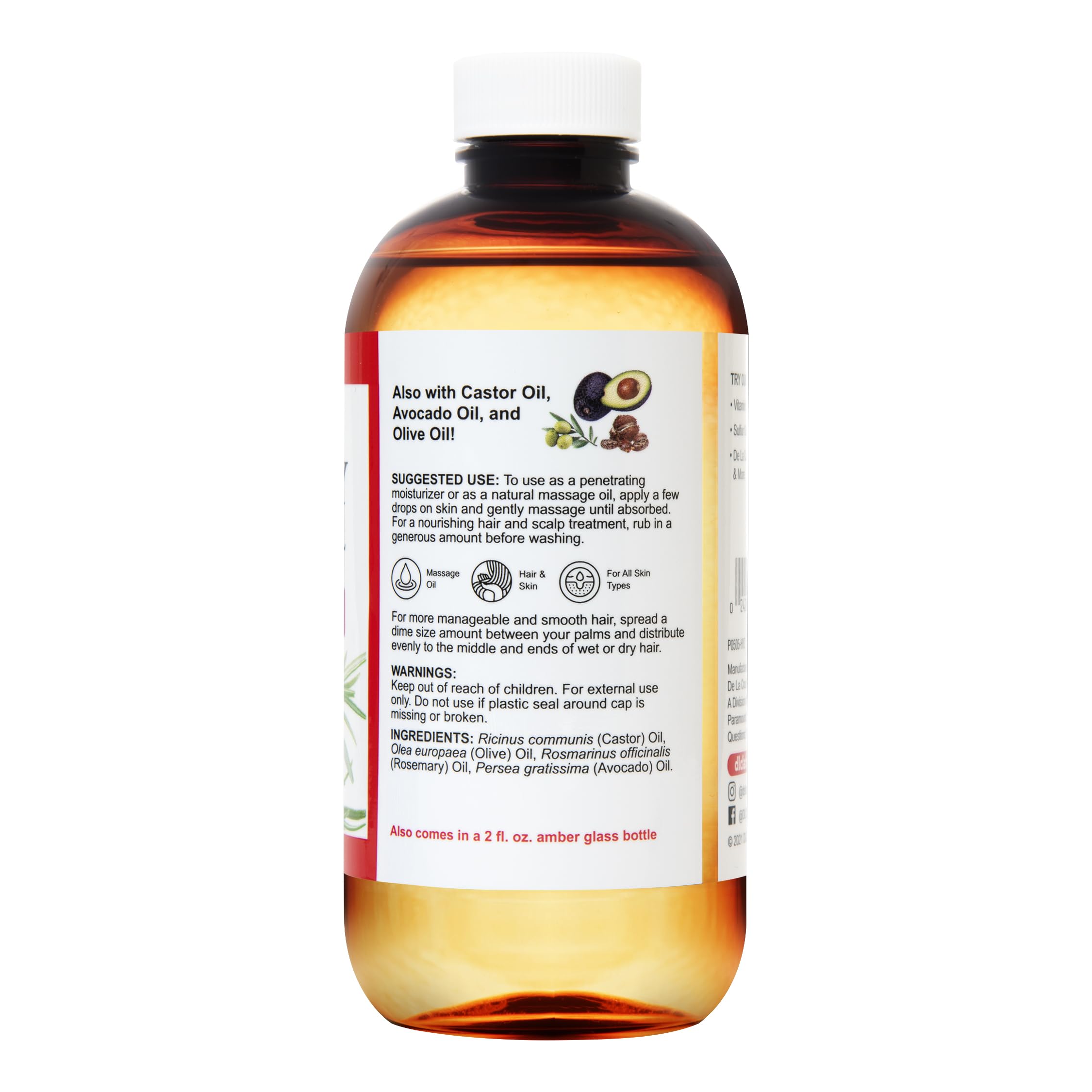 De La Cruz Rosemary Oil Blend Moisturizer — Castor, Avocado & Olive Oil, 8 oz