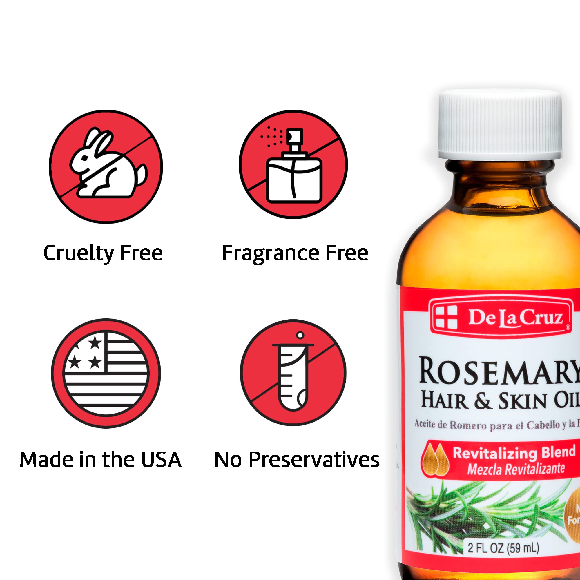 De La Cruz Rosemary Oil Blend Moisturizer — Castor, Avocado & Olive Oil, 8 oz