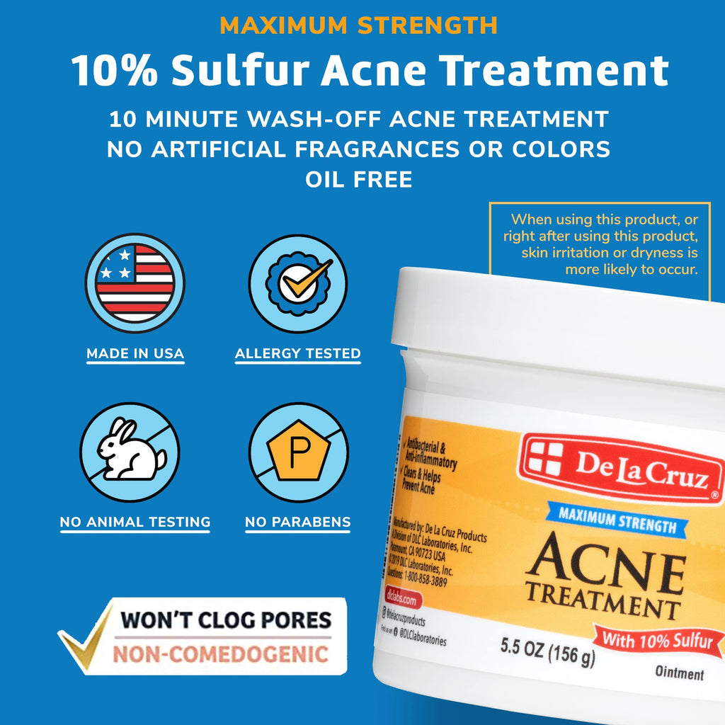 De La Cruz Sulfur Ointment - 5.5 oz | Cystic Acne Spot Treatment for Face & Body