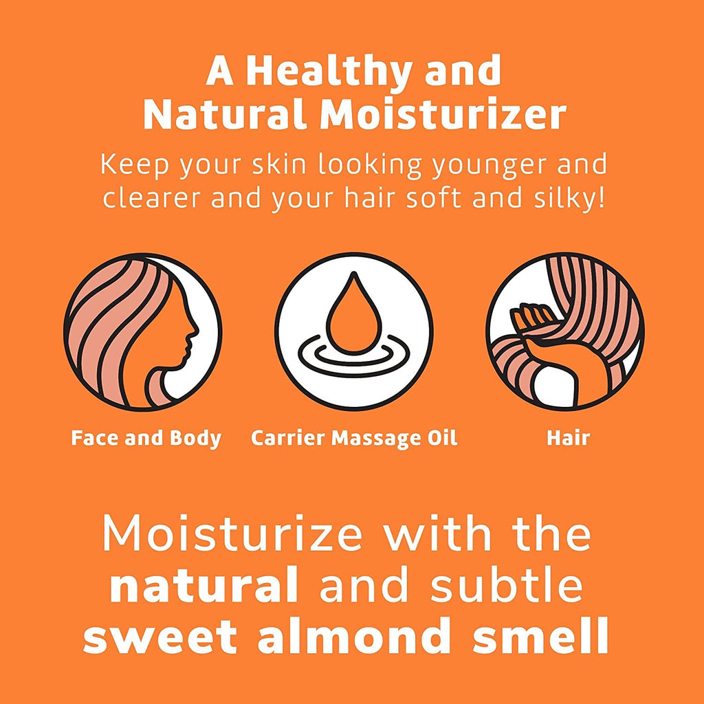 De La Cruz Sweet Almond Oil – Expeller-Pressed Almond Oil for Skin and Hair 8 FL OZ (236 mL)