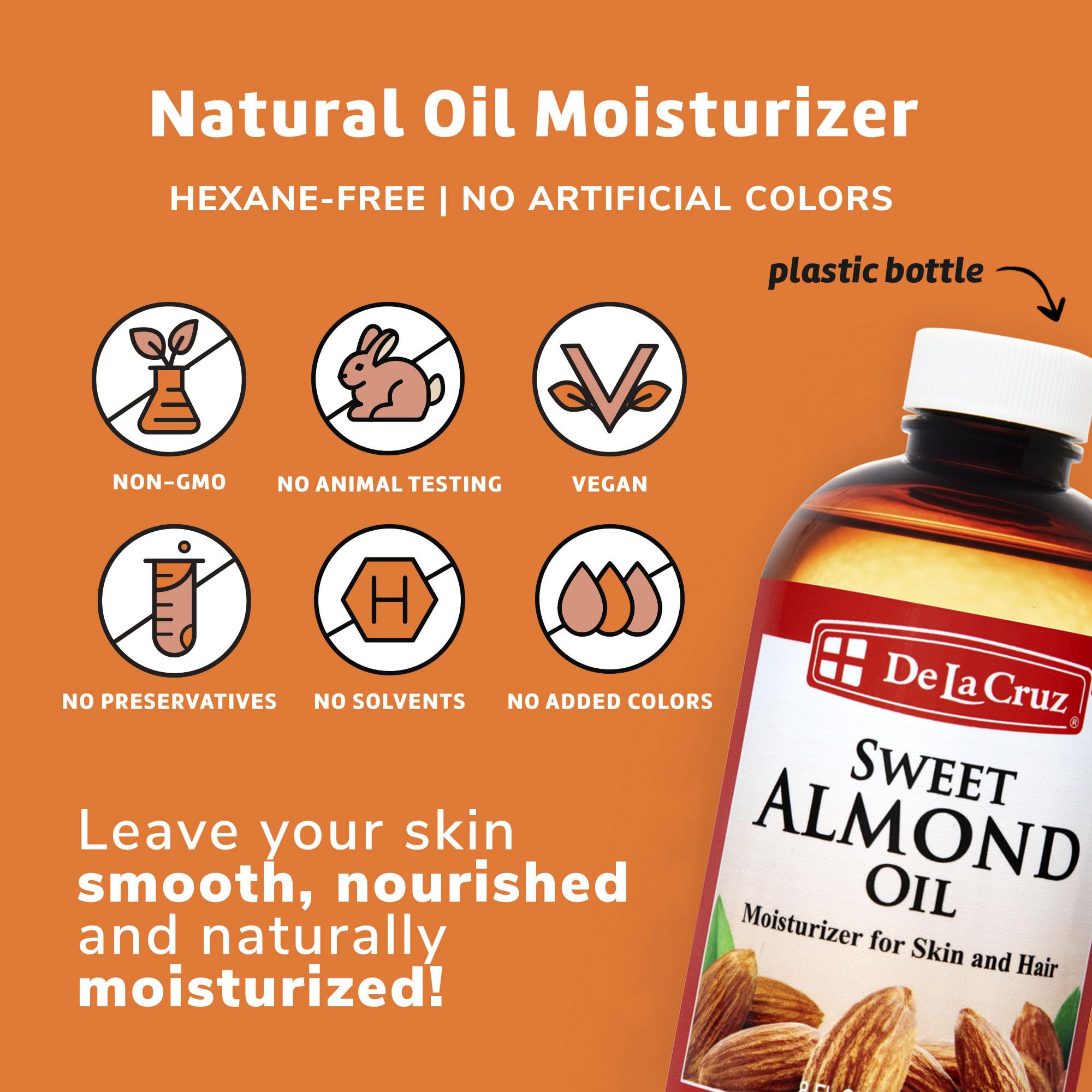 De La Cruz Sweet Almond Oil – Expeller-Pressed Almond Oil for Skin and Hair 8 FL OZ (236 mL)