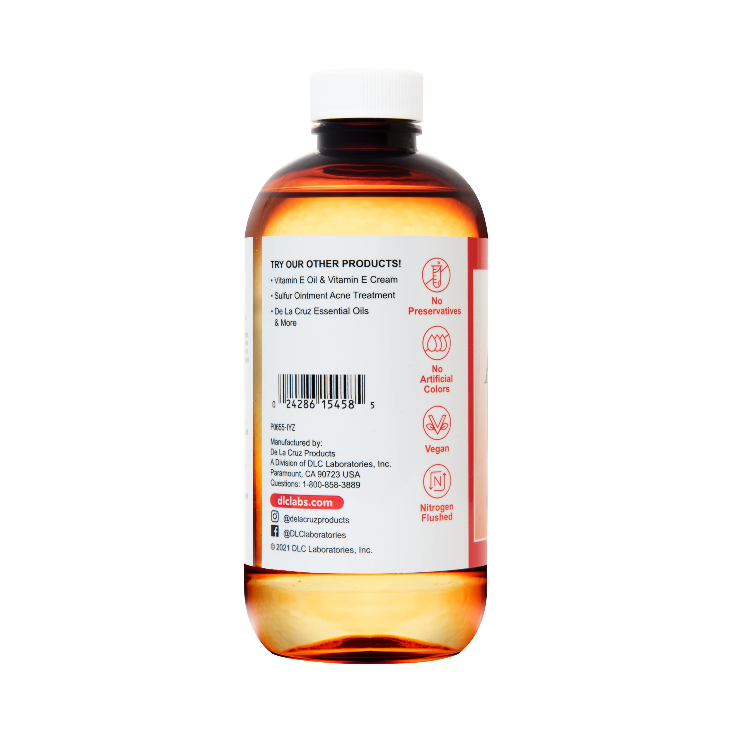 De La Cruz Sweet Almond Oil – Expeller-Pressed Almond Oil for Skin and Hair 8 FL OZ (236 mL)