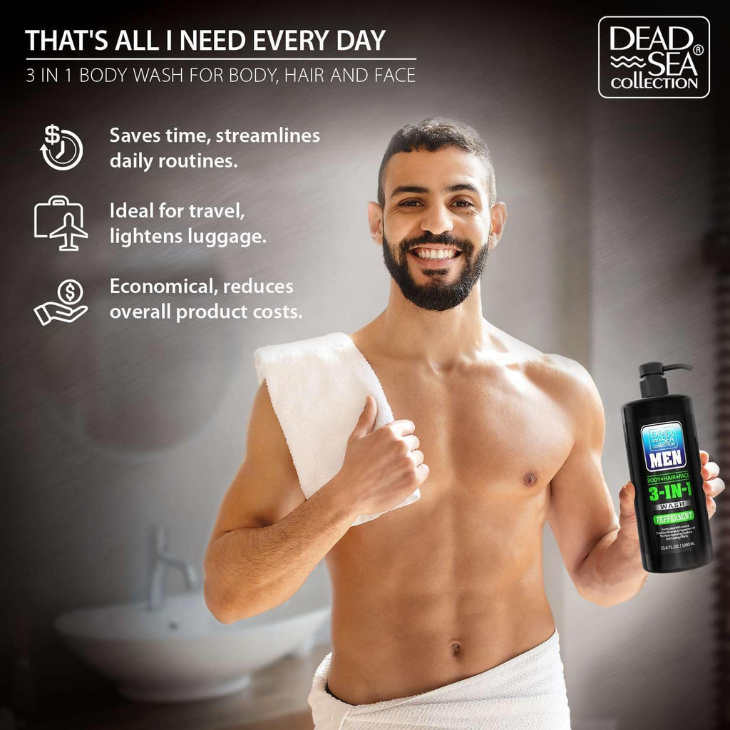 Dead Sea Collection Peppermint Men’s 3-in-1 Body Wash – Pack of 2 (33.8 fl oz each)
