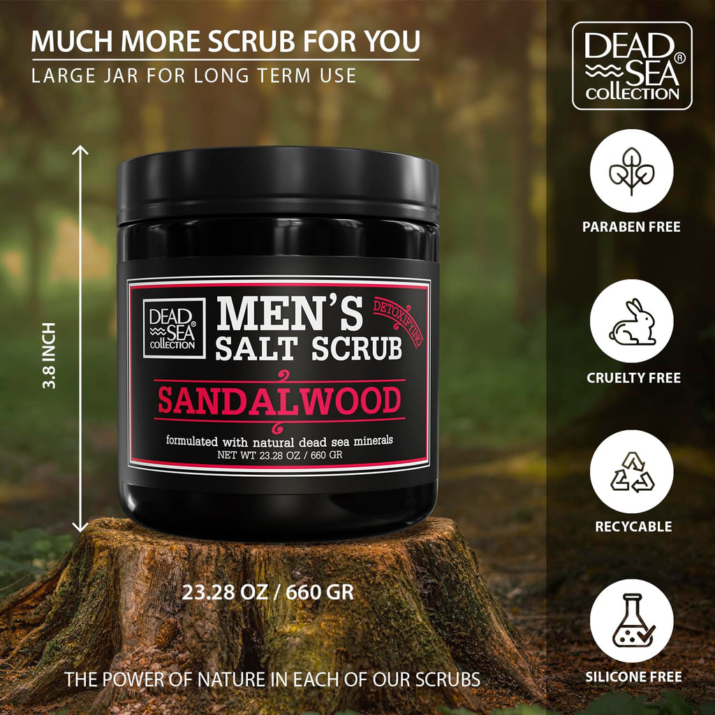 Dead Sea Collection Salt Body Scrub Sandalwood for Men – Exfoliate, Moisturize & Detox with Dead Sea Minerals (23.28 oz)