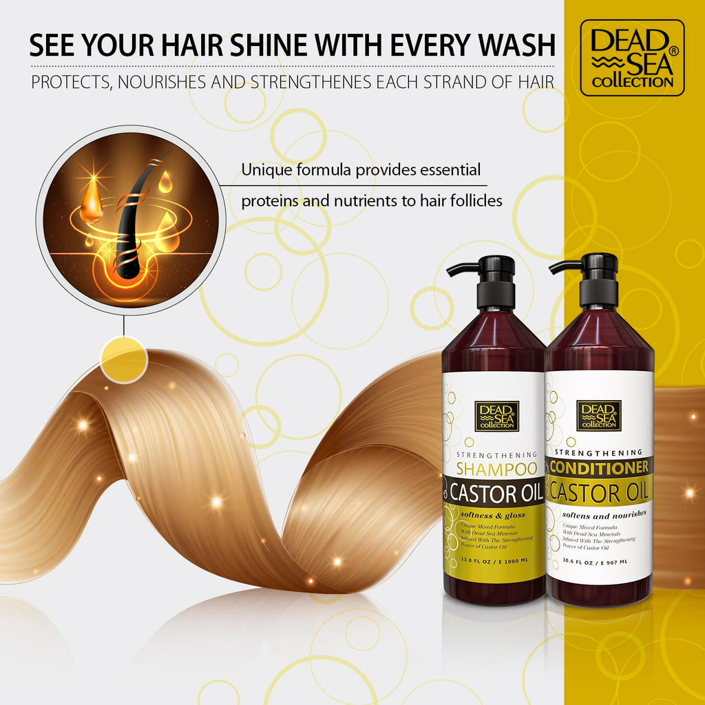 Dead Sea Collection Shampoo & Conditioner Set for Strength & Volume — Pure Dead Sea Minerals & Castor Oil (2-Pack)