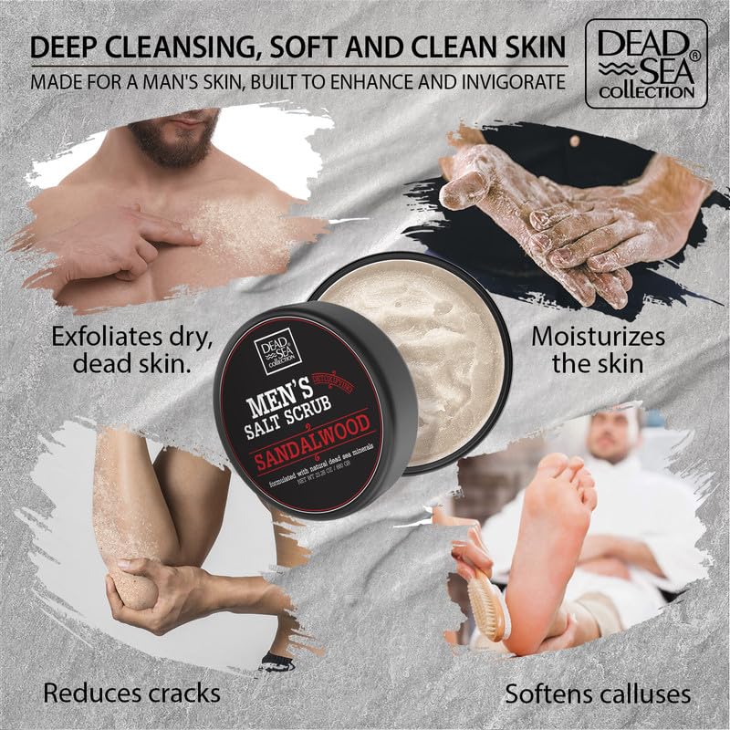 Dead Sea Collection Salt Body Scrub Sandalwood for Men – Exfoliate, Moisturize & Detox with Dead Sea Minerals (23.28 oz)