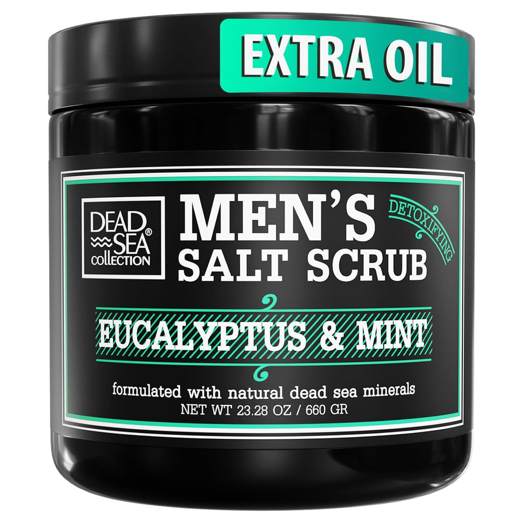 Dead Sea Collection Salt Body Scrub Eucalyptus & Mint for Men - Exfoliate, Hydrate & Detoxify (23.28 oz)