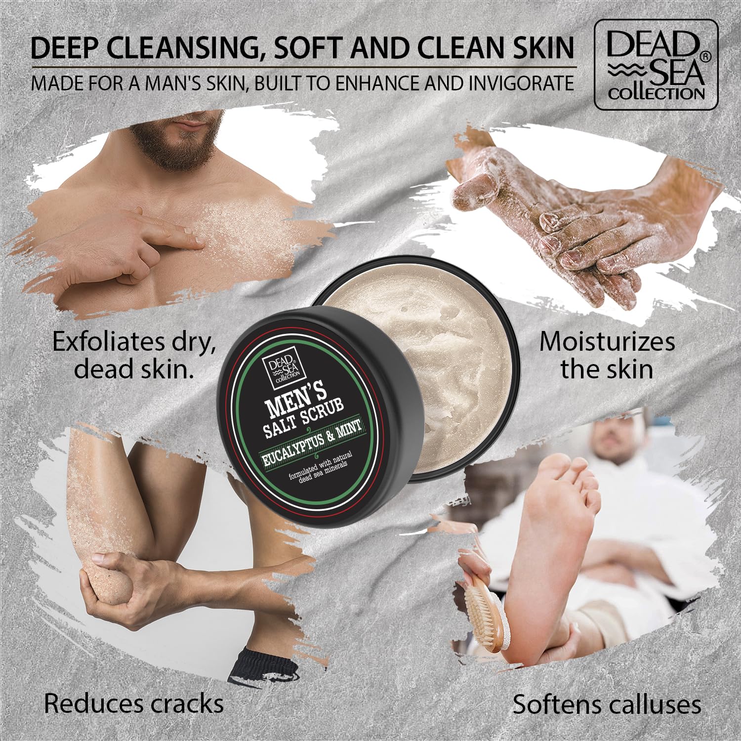 Dead Sea Collection Salt Body Scrub Eucalyptus & Mint for Men - Exfoliate, Hydrate & Detoxify (23.28 oz)