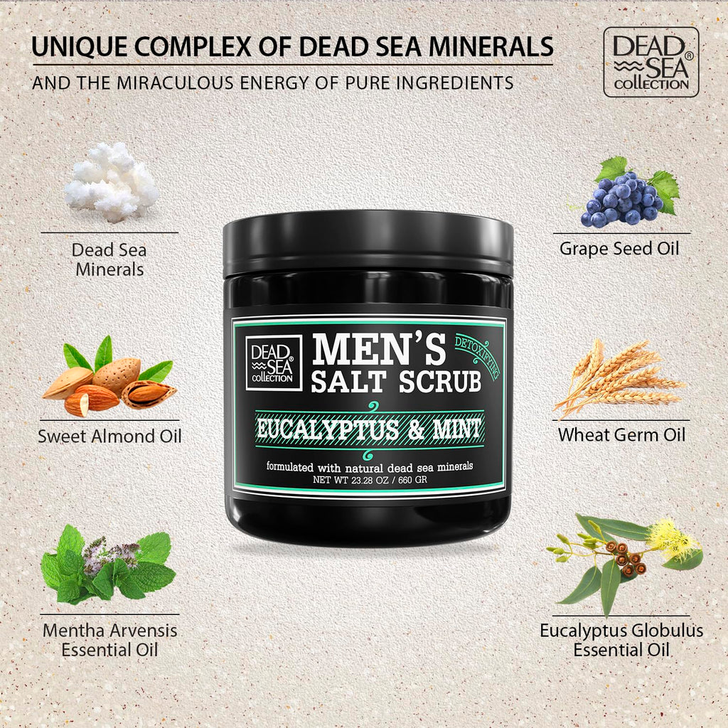 Dead Sea Collection Salt Body Scrub Eucalyptus & Mint for Men - Exfoliate, Hydrate & Detoxify (23.28 oz)