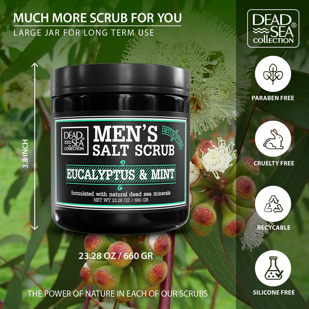 Dead Sea Collection Salt Body Scrub Eucalyptus & Mint for Men - Exfoliate, Hydrate & Detoxify (23.28 oz)