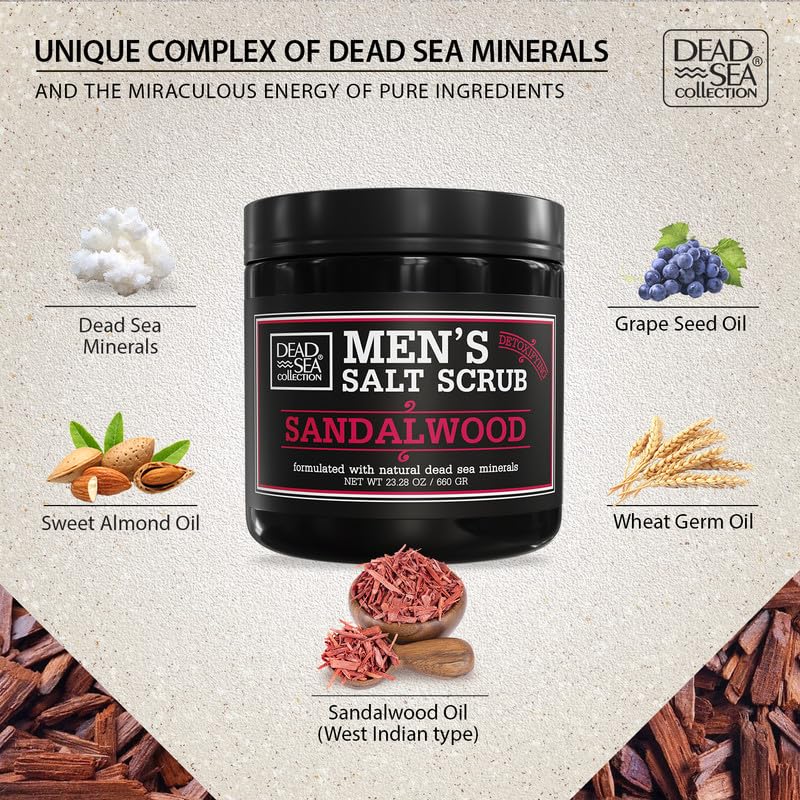 Dead Sea Collection Salt Body Scrub Sandalwood for Men – Exfoliate, Moisturize & Detox with Dead Sea Minerals (23.28 oz)