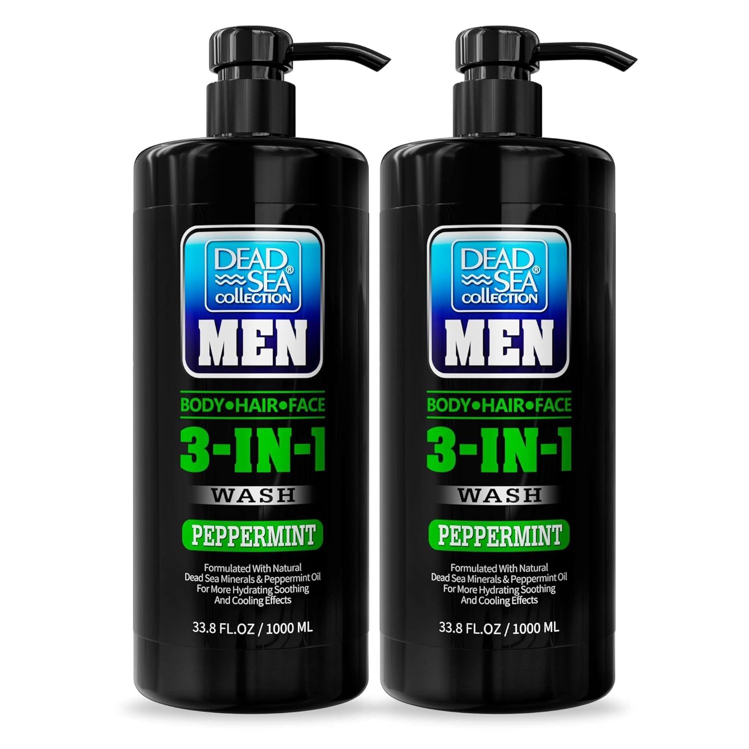 Dead Sea Collection Peppermint Men’s 3-in-1 Body Wash – Pack of 2 (33.8 fl oz each)