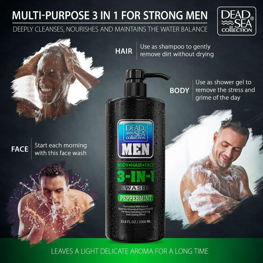 Dead Sea Collection Peppermint Men’s 3-in-1 Body Wash – Pack of 2 (33.8 fl oz each)