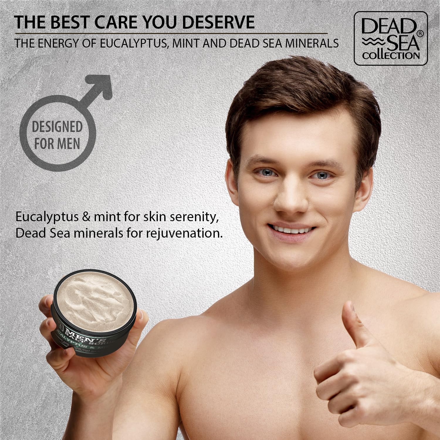 Dead Sea Collection Salt Body Scrub Eucalyptus & Mint for Men - Exfoliate, Hydrate & Detoxify (23.28 oz)
