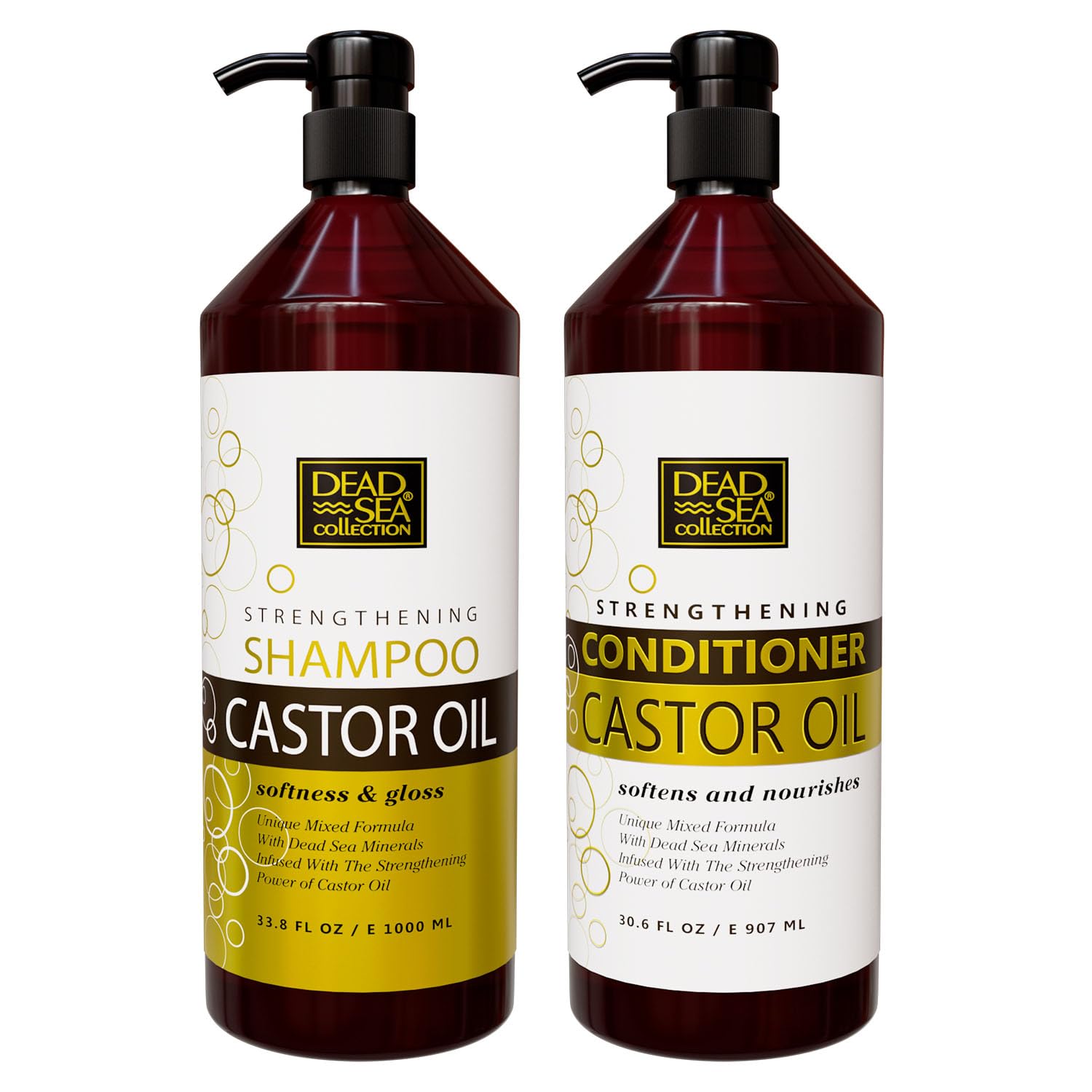 Dead Sea Collection Shampoo & Conditioner Set for Strength & Volume — Pure Dead Sea Minerals & Castor Oil (2-Pack)