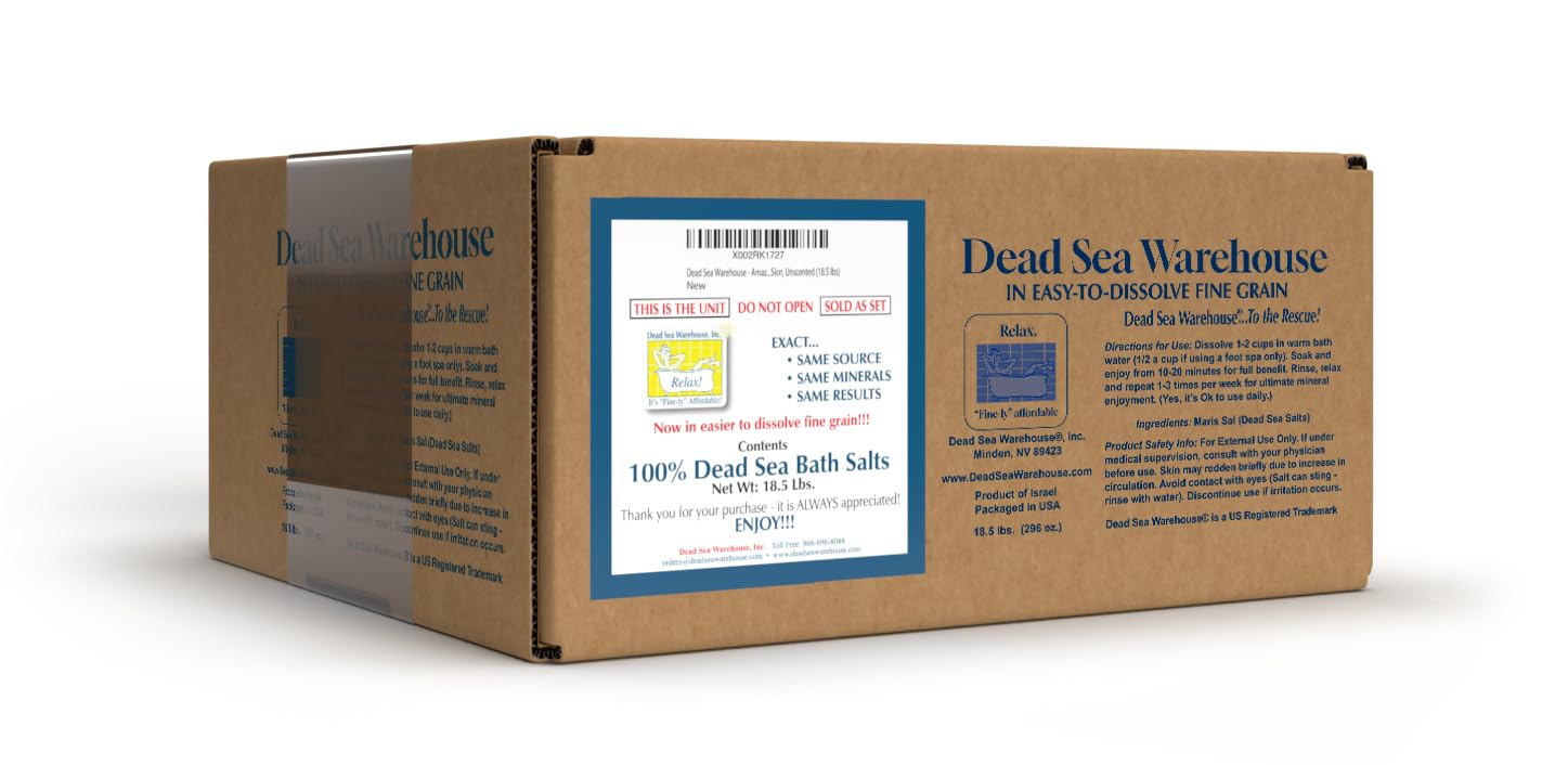 Dead Sea Warehouse - 100% Dead Sea Mineral Bath Salts for Soaking (Unscented, 18.5 LBS)