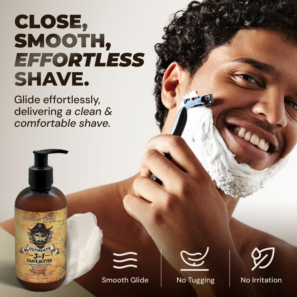 Deadeye Dick's 3-in-1 Shave Butter – Gentle Natural Shave Cream for Face, Head & Body | 8 oz