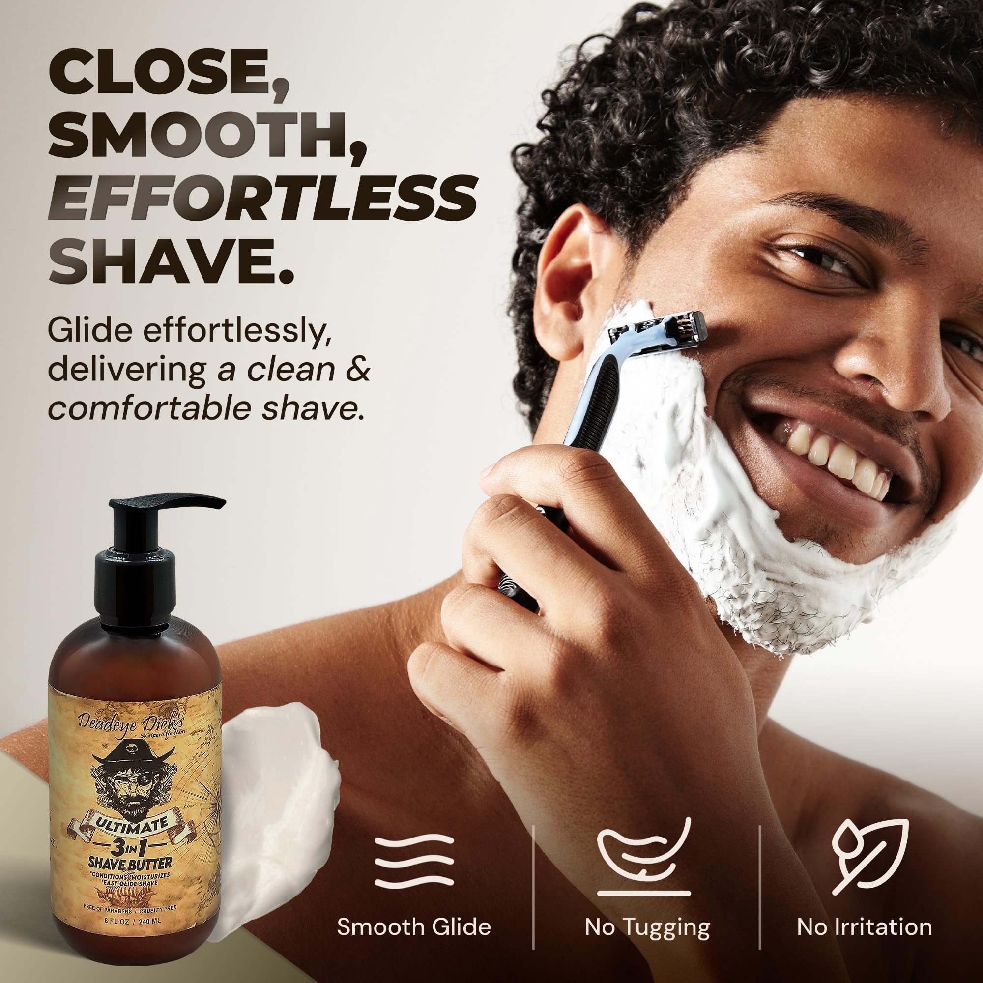 Deadeye Dick's 3-in-1 Shave Butter – Gentle Natural Shave Cream for Face, Head & Body | 8 oz