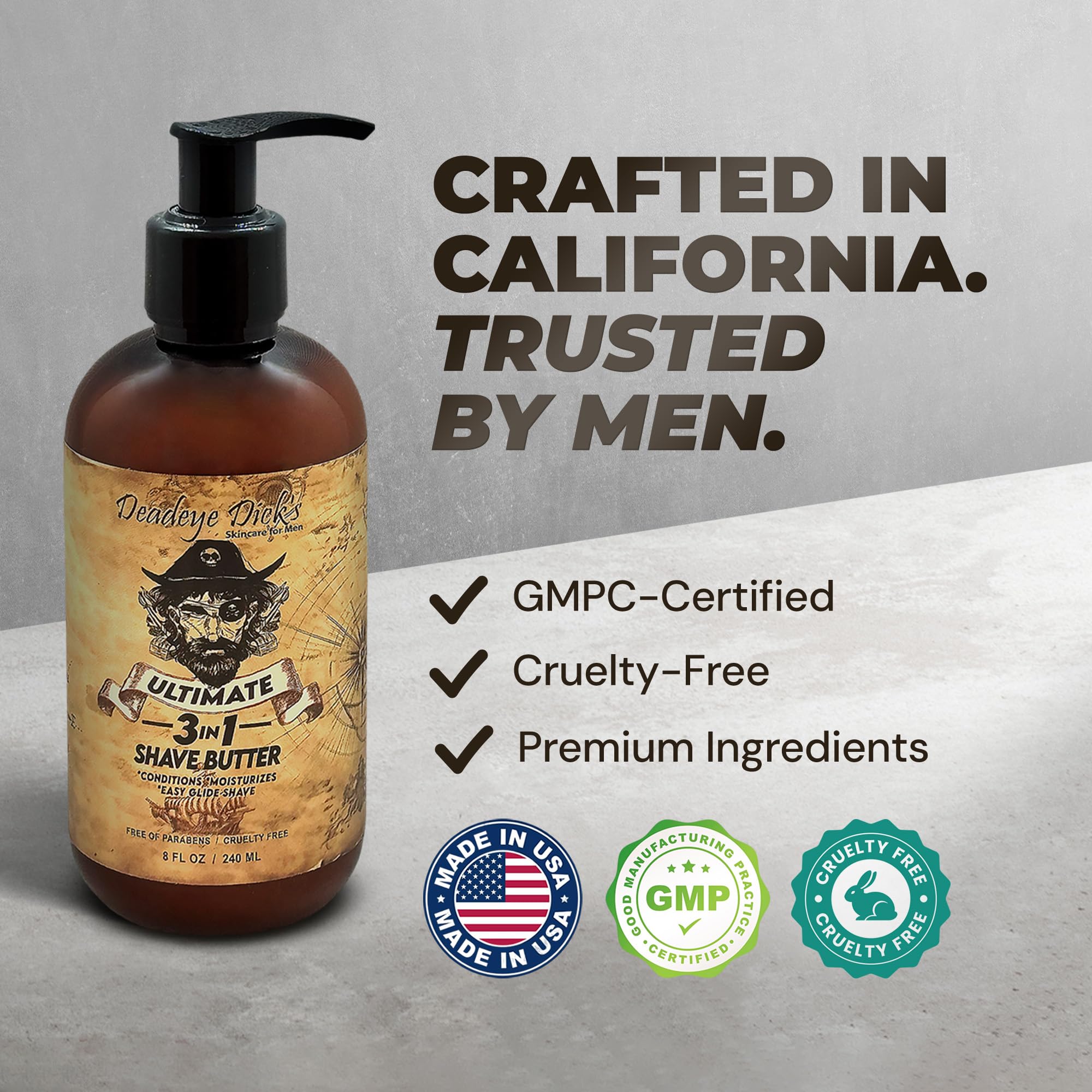 Deadeye Dick's 3-in-1 Shave Butter – Gentle Natural Shave Cream for Face, Head & Body | 8 oz