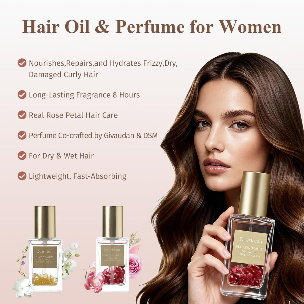 Dear Irean Hair Perfume Oil for Women – Rose Scent with Moroccan Argan & Jojoba | 1.35 oz