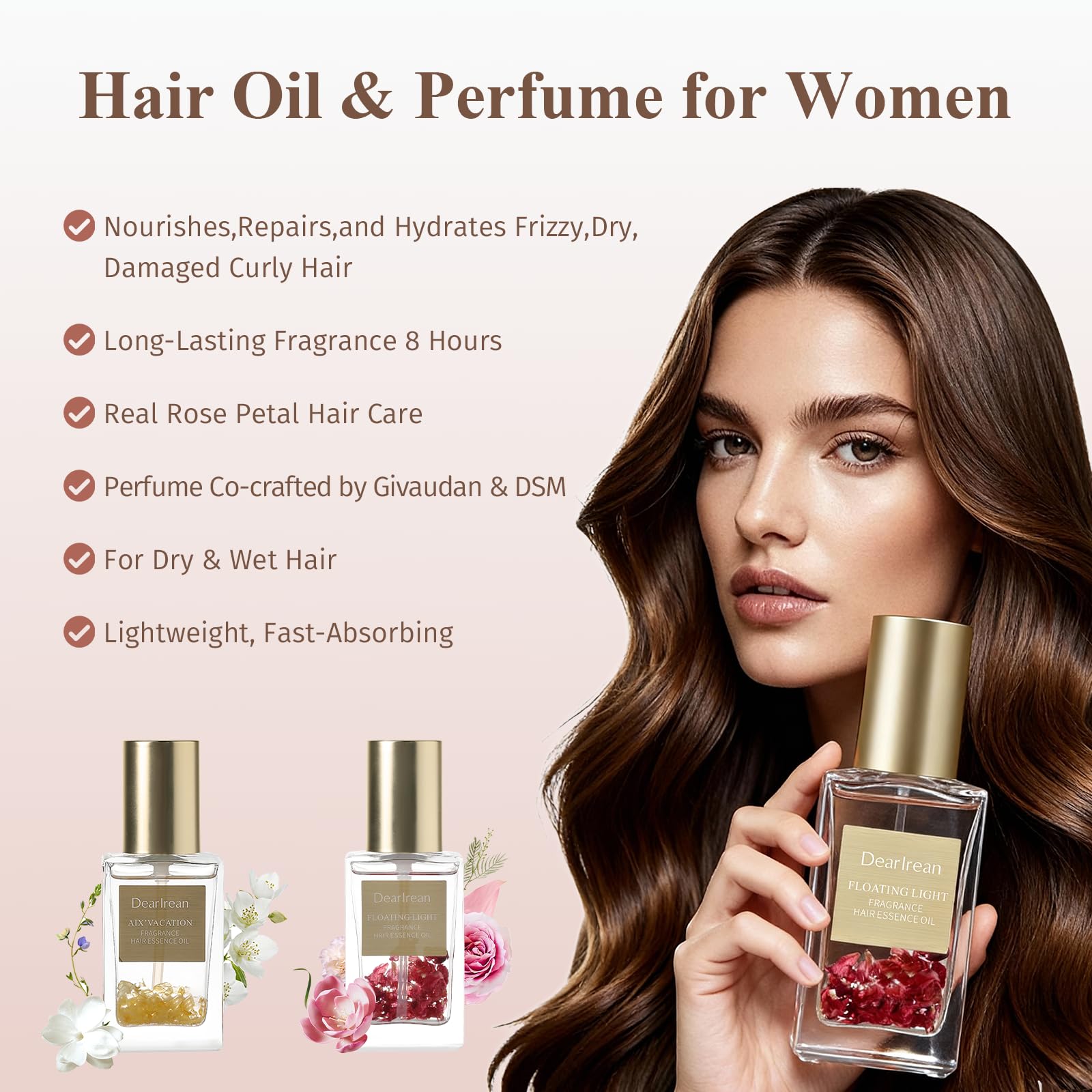 Dear Irean Hair Perfume Oil for Women – Rose Scent with Moroccan Argan & Jojoba | 1.35 oz