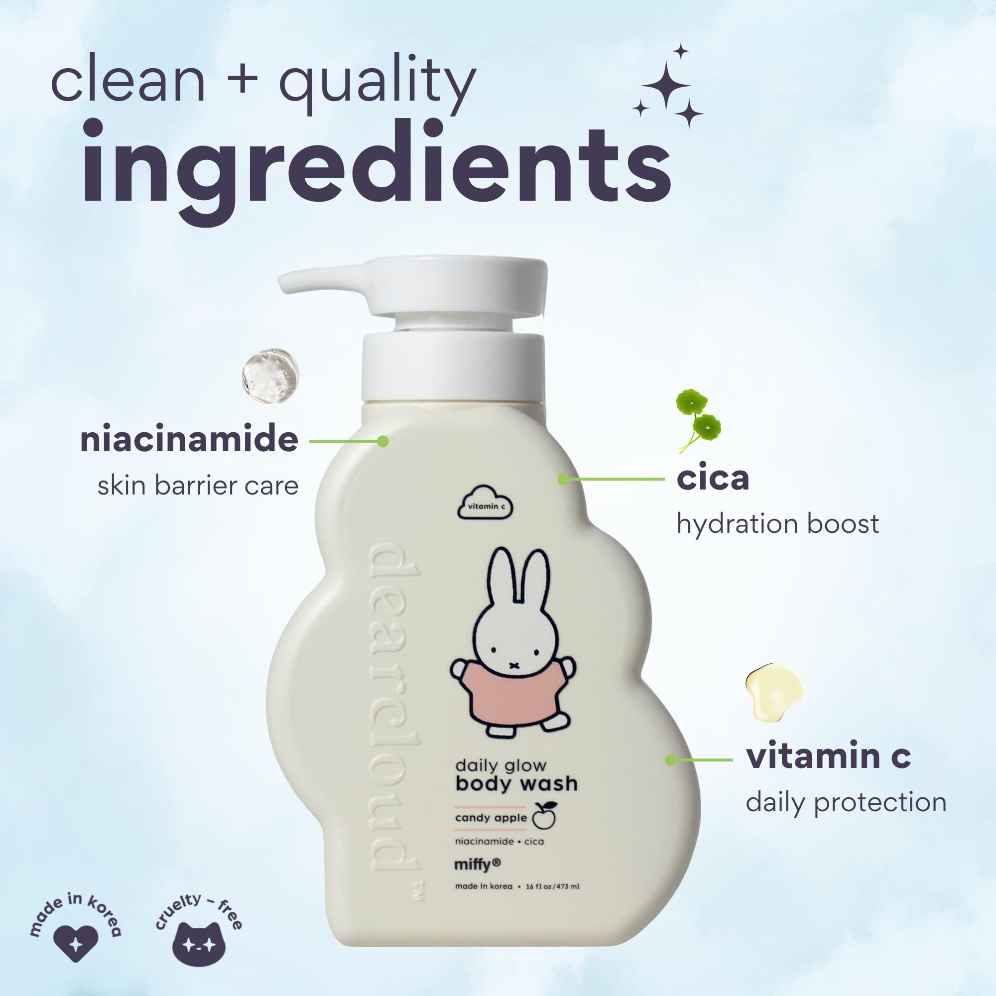 Dearcloud Miffy Daily Glow Body Wash – Niacinamide, Cica & Vitamin C